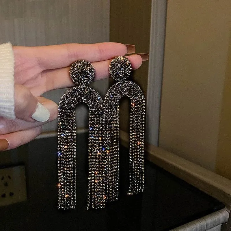 Long Full Rhinestone Big Earrings