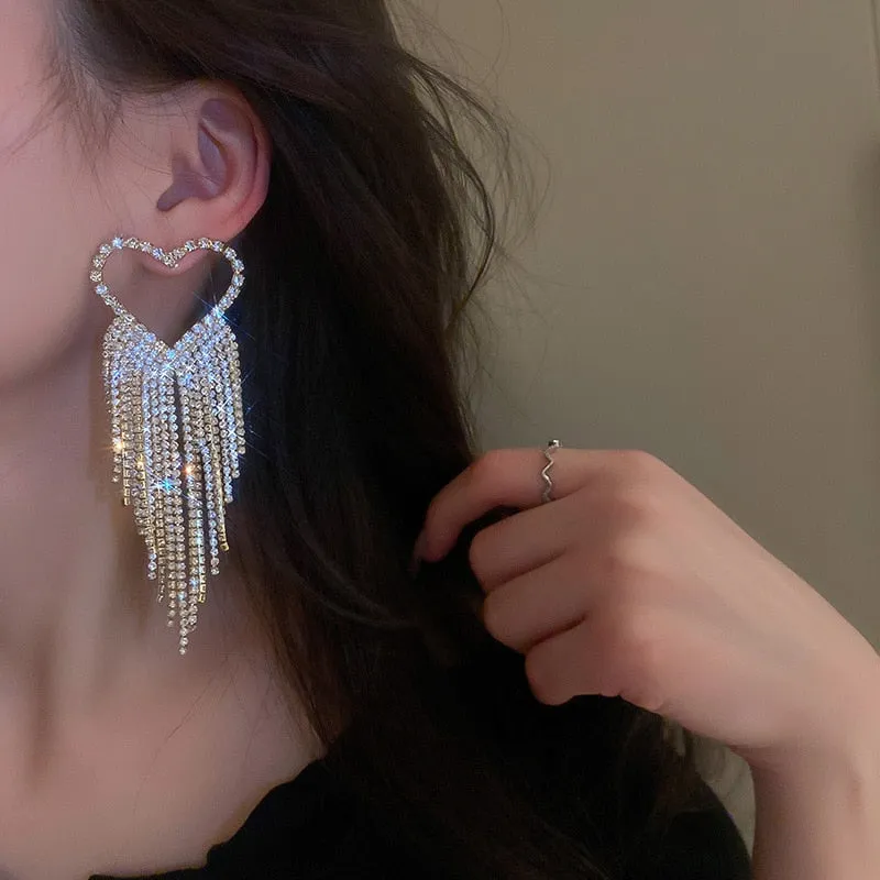 Long Full Rhinestone Big Earrings