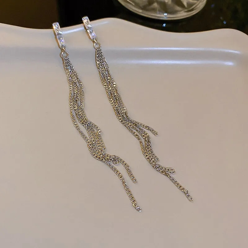 Long Full Rhinestone Big Earrings