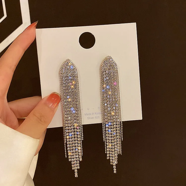 Long Full Rhinestone Big Earrings