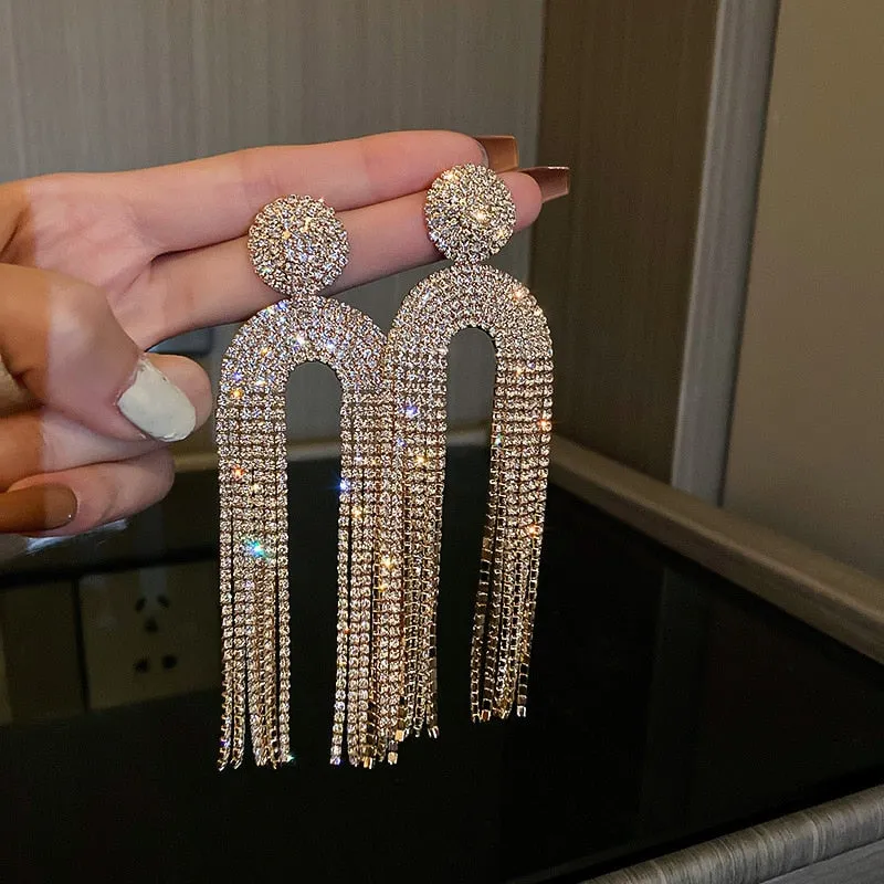 Long Full Rhinestone Big Earrings