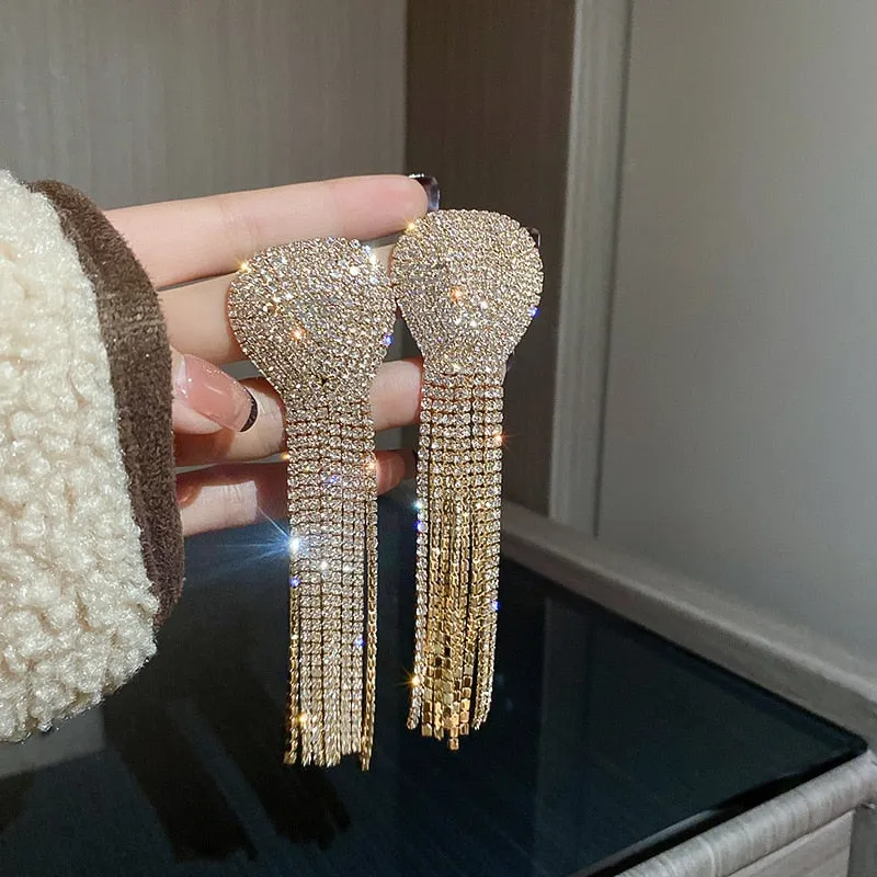 Long Full Rhinestone Big Earrings