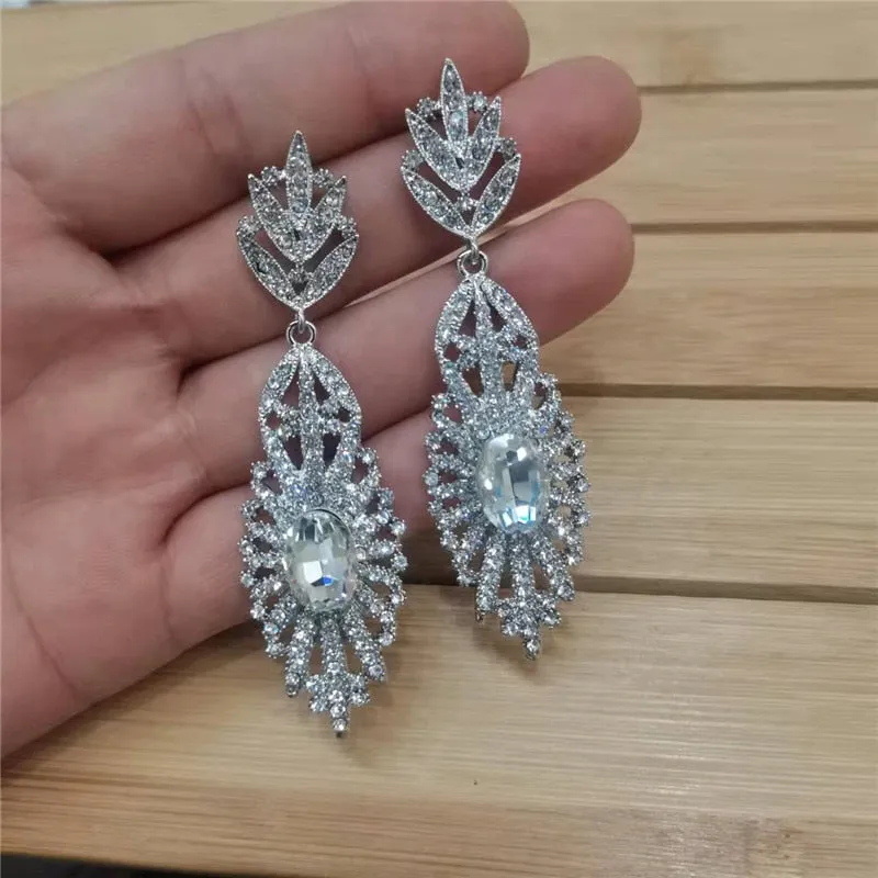 Long Full Rhinestone Big Earrings