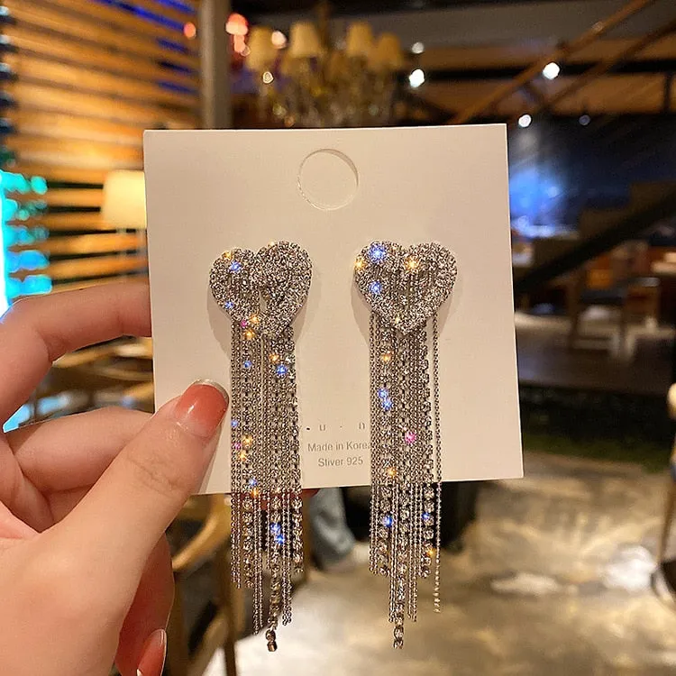 Long Full Rhinestone Big Earrings