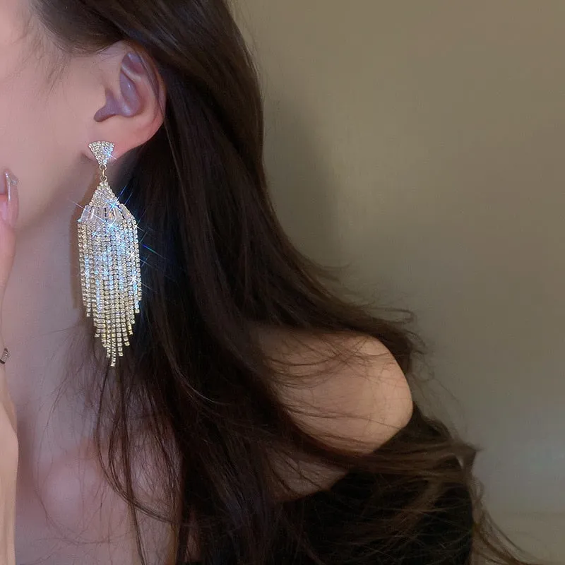 Long Full Rhinestone Big Earrings