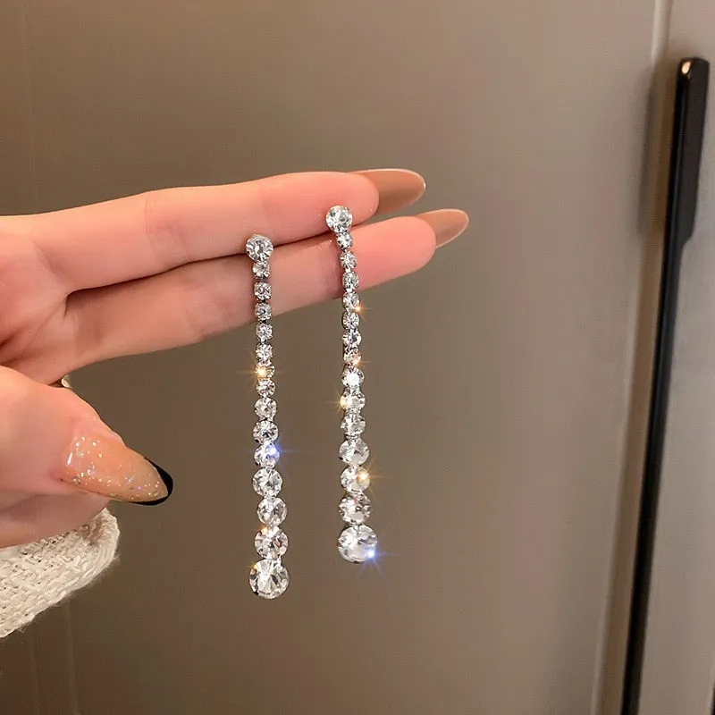 Long Full Rhinestone Big Earrings