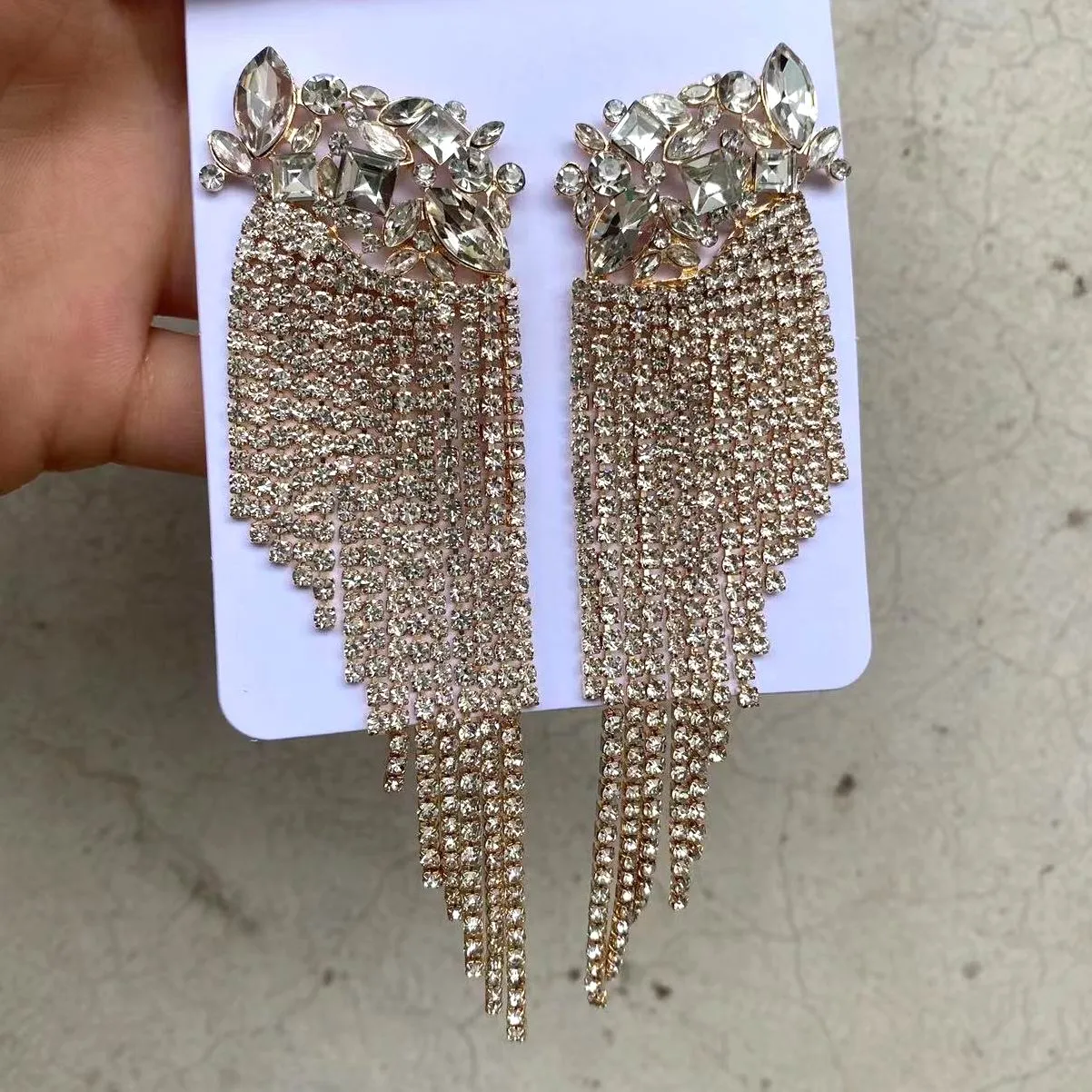 Long Full Rhinestone Big Earrings