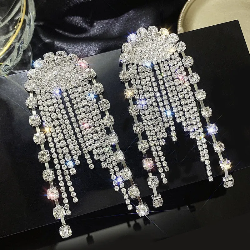 Long Full Rhinestone Big Earrings