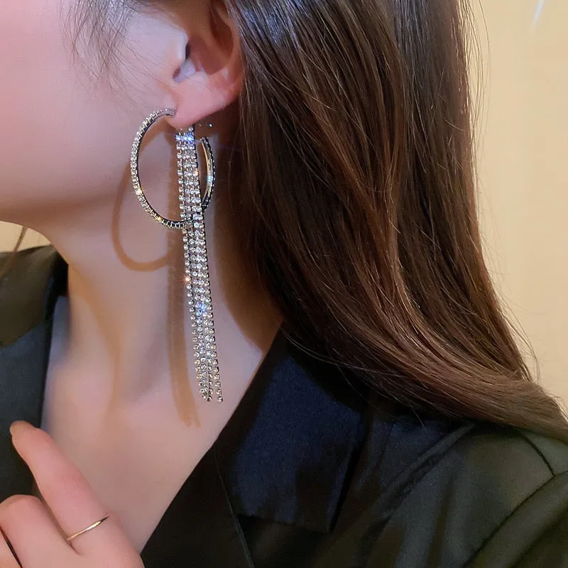 Long Full Rhinestone Big Earrings