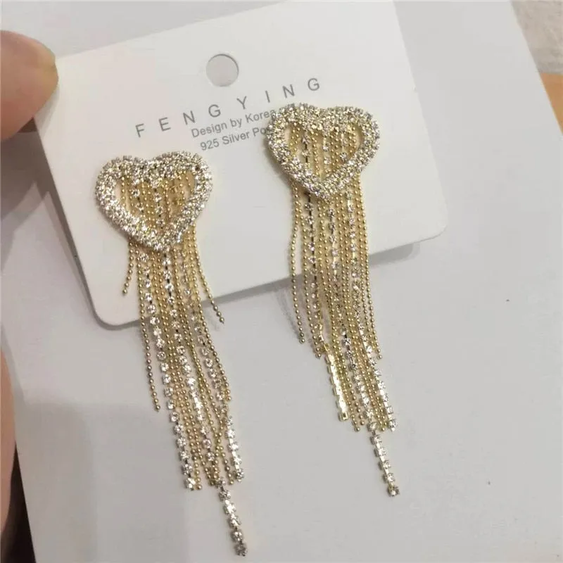 Long Full Rhinestone Big Earrings