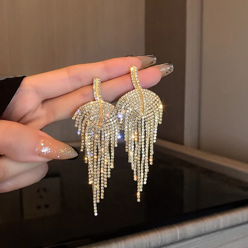 Long Full Rhinestone Big Earrings