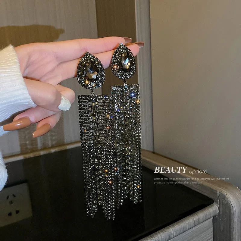 Long Full Rhinestone Big Earrings