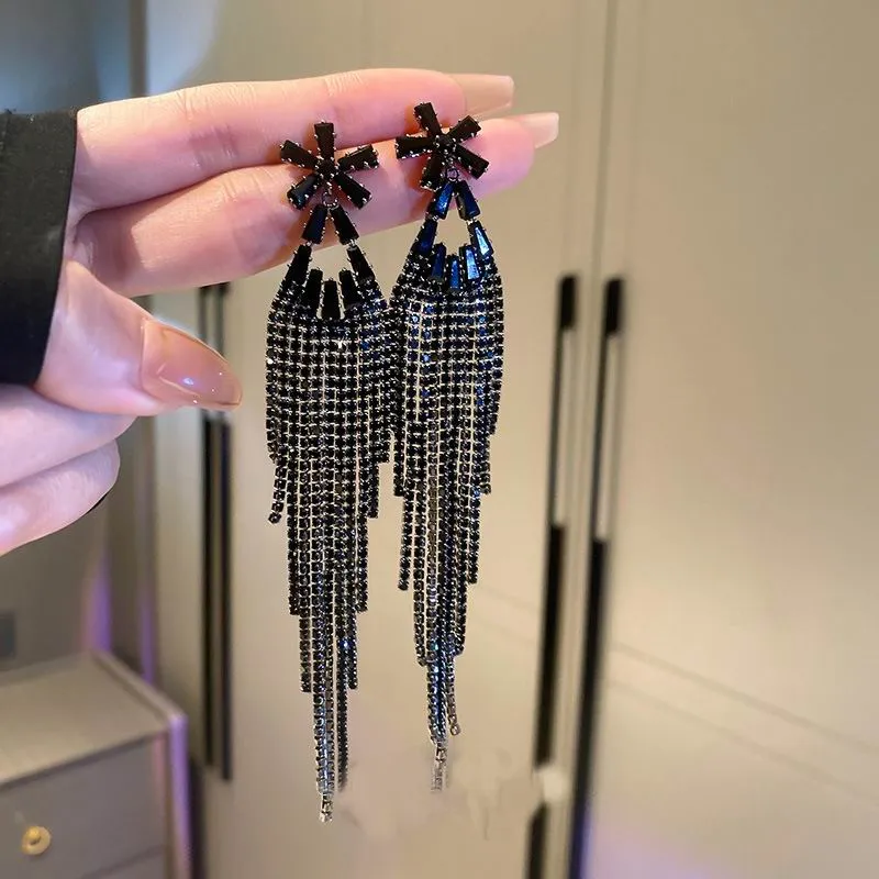 Long Full Rhinestone Big Earrings