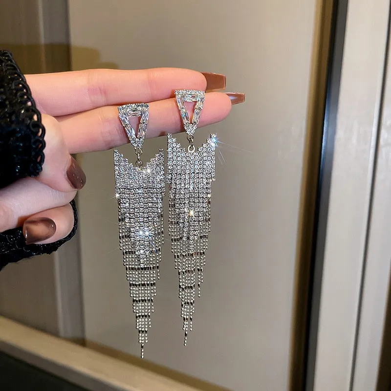 Long Full Rhinestone Big Earrings