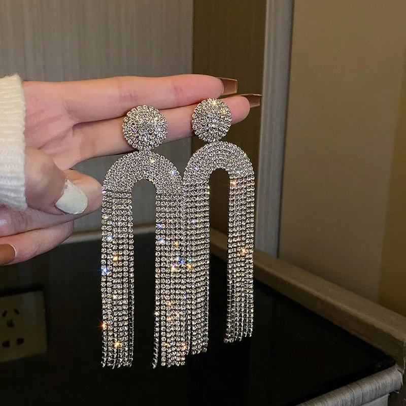 Long Full Rhinestone Big Earrings