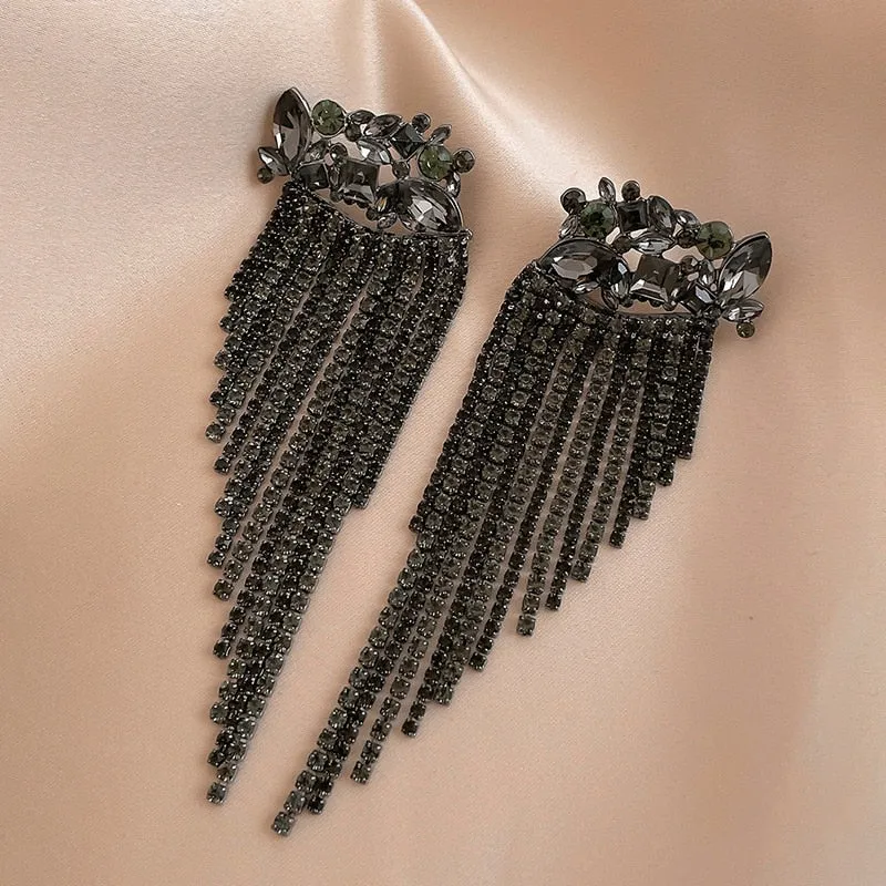 Long Full Rhinestone Big Earrings