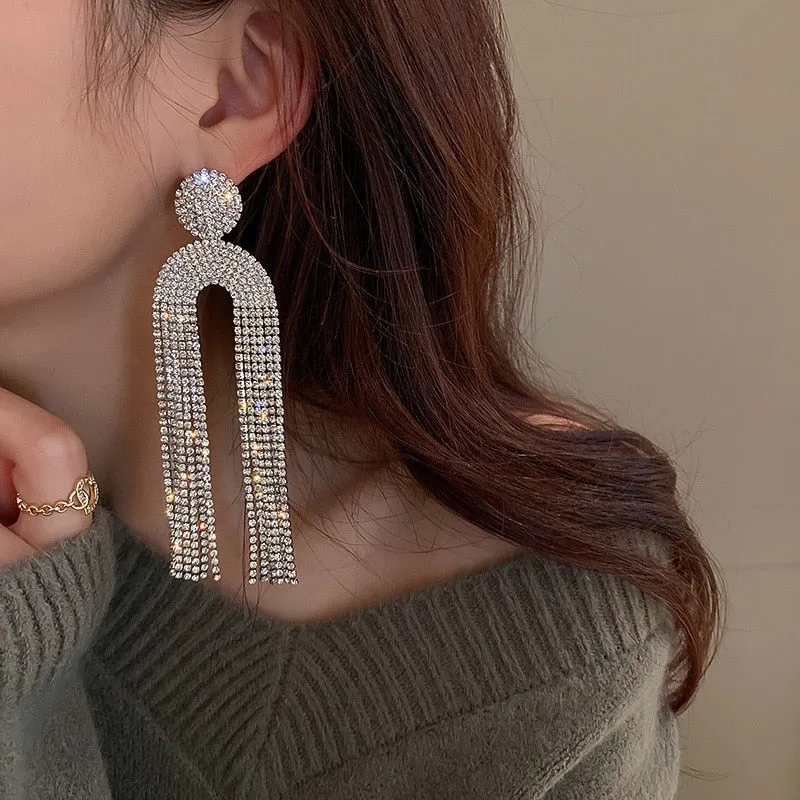 Long Full Rhinestone Big Earrings