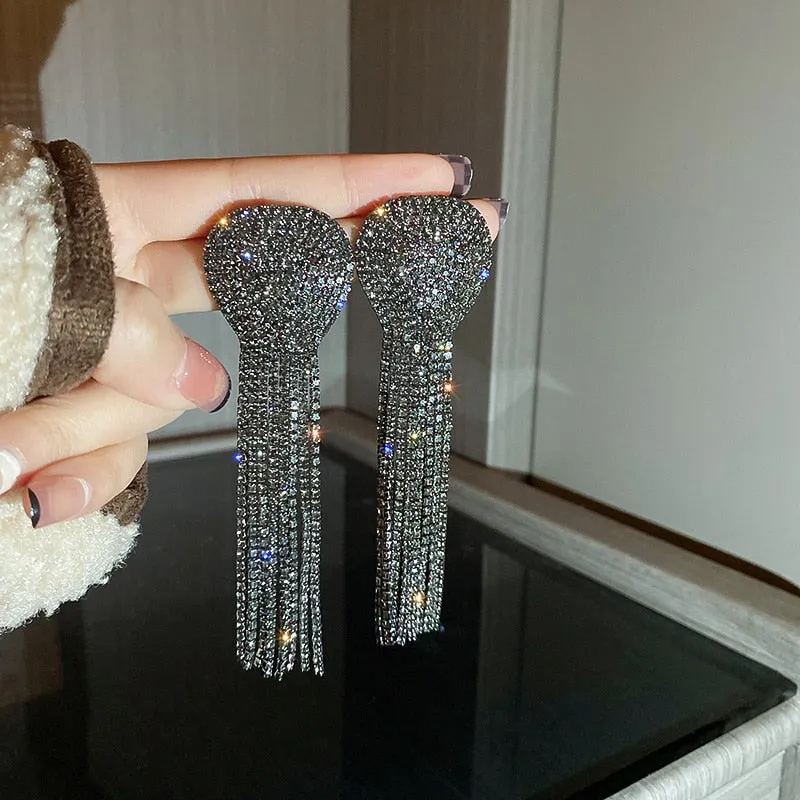 Long Full Rhinestone Big Earrings