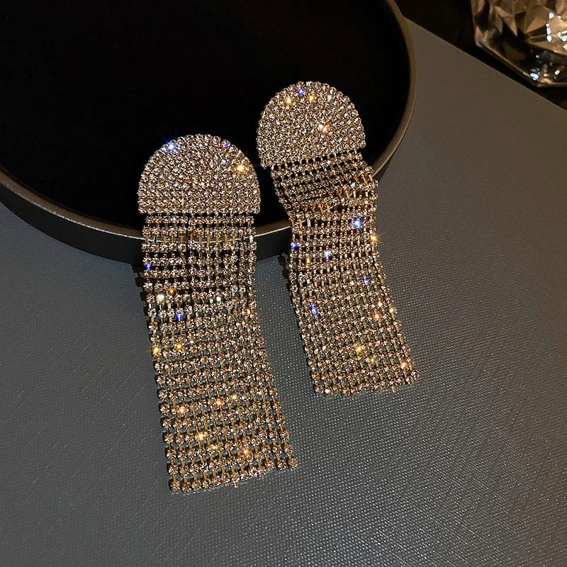 Long Full Rhinestone Big Earrings