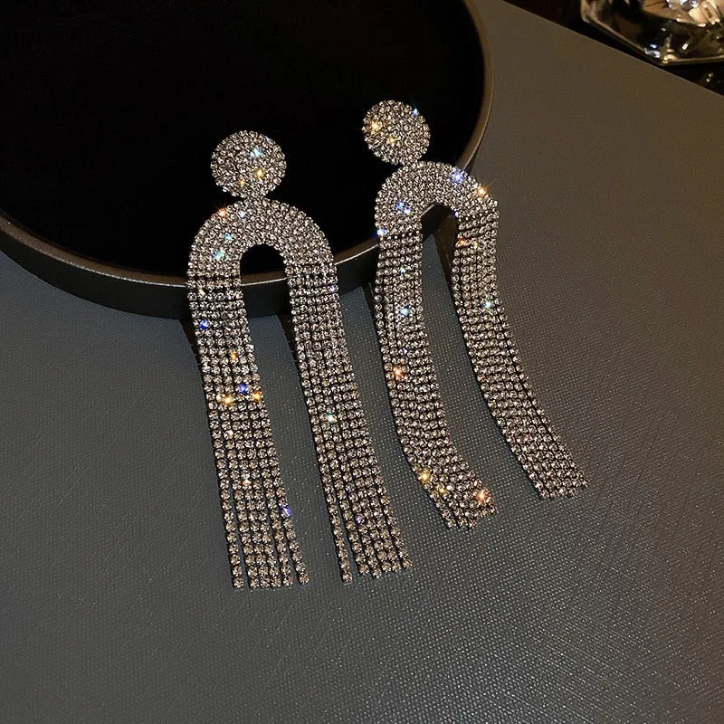 Long Full Rhinestone Big Earrings