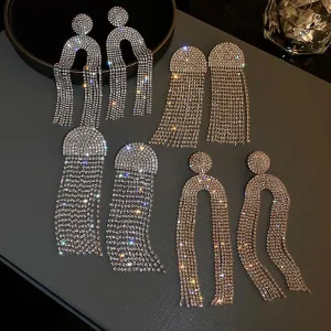 Long Full Rhinestone Big Earrings