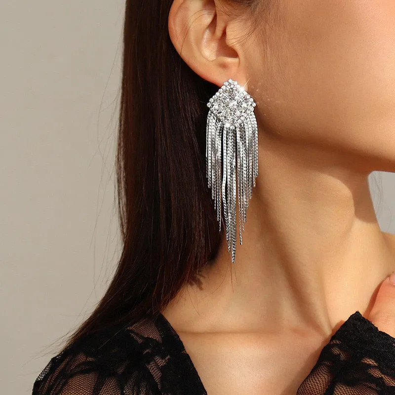 Long Full Rhinestone Big Earrings