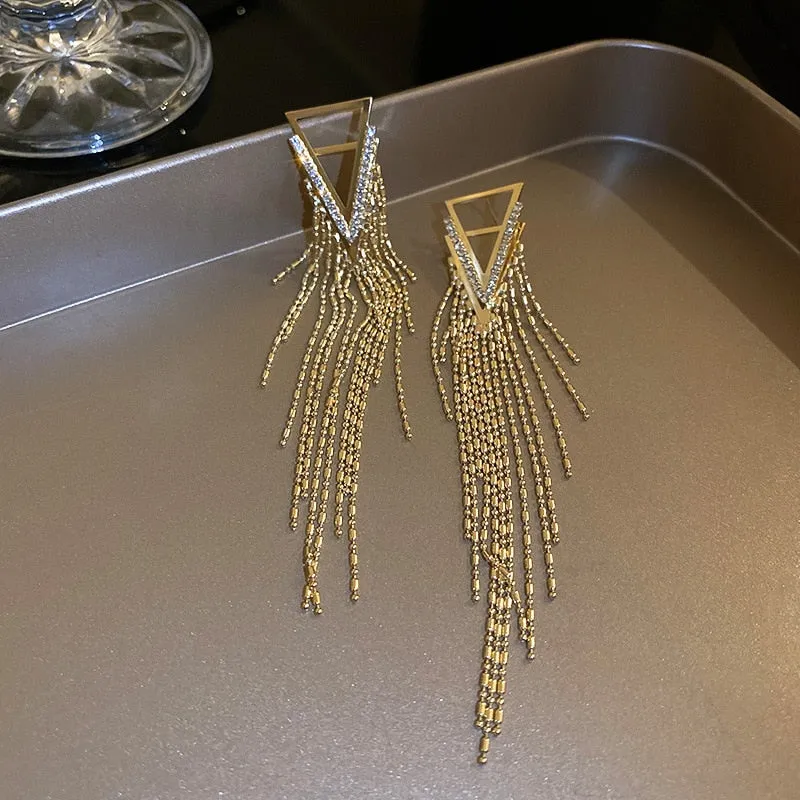 Long Full Rhinestone Big Earrings