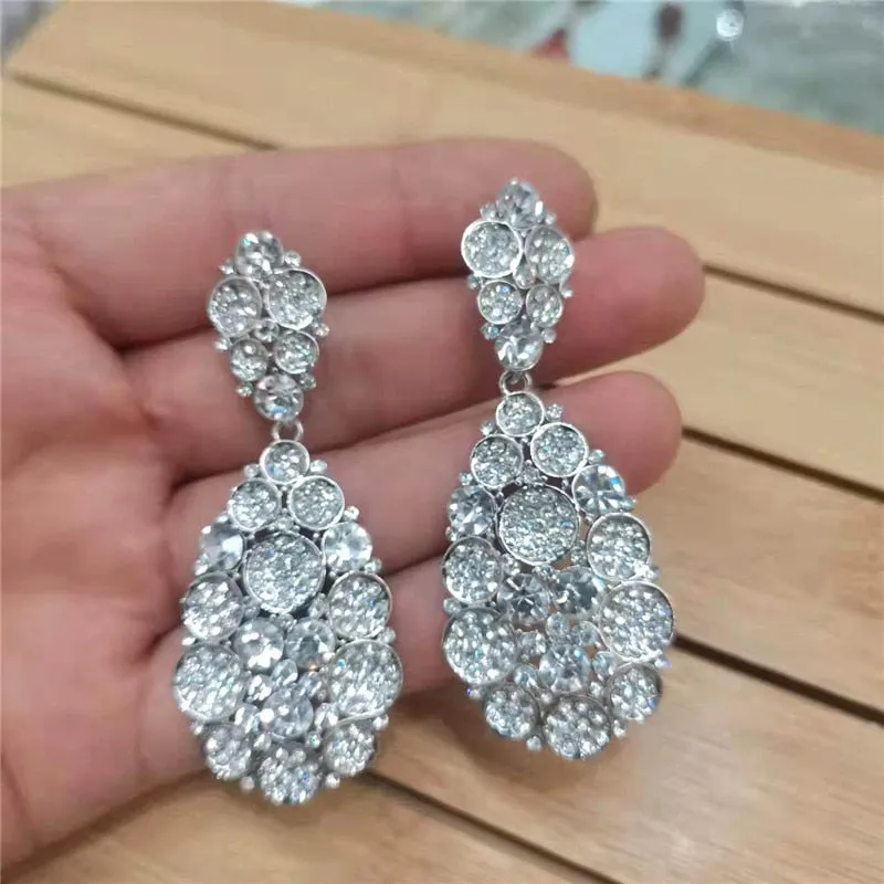 Long Full Rhinestone Big Earrings