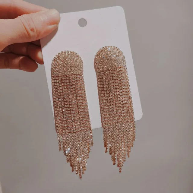 Long Full Rhinestone Big Earrings