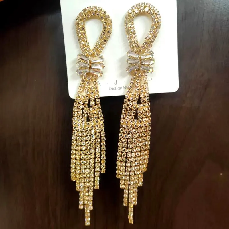 Long Full Rhinestone Big Earrings