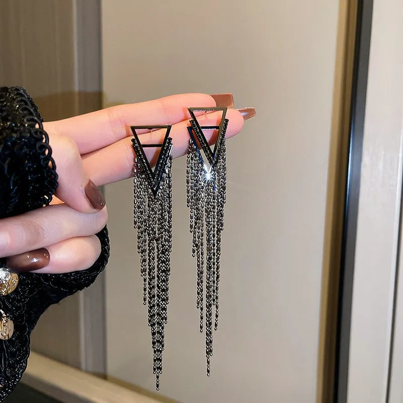 Long Full Rhinestone Big Earrings