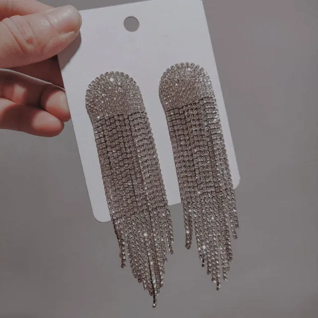 Long Full Rhinestone Big Earrings