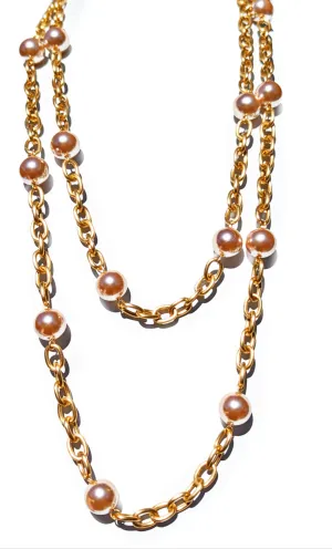 Long Matte Gold Chain Pearl Necklace Set Created by Gay Isber Sustainable