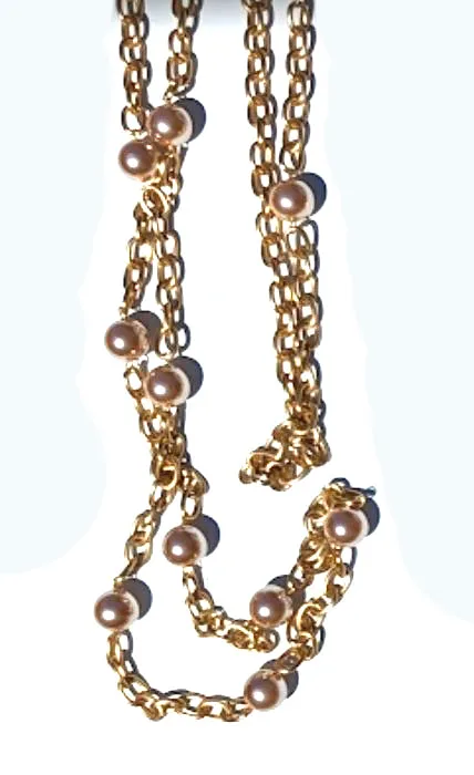 Long Matte Gold Chain Pearl Necklace Set Created by Gay Isber Sustainable