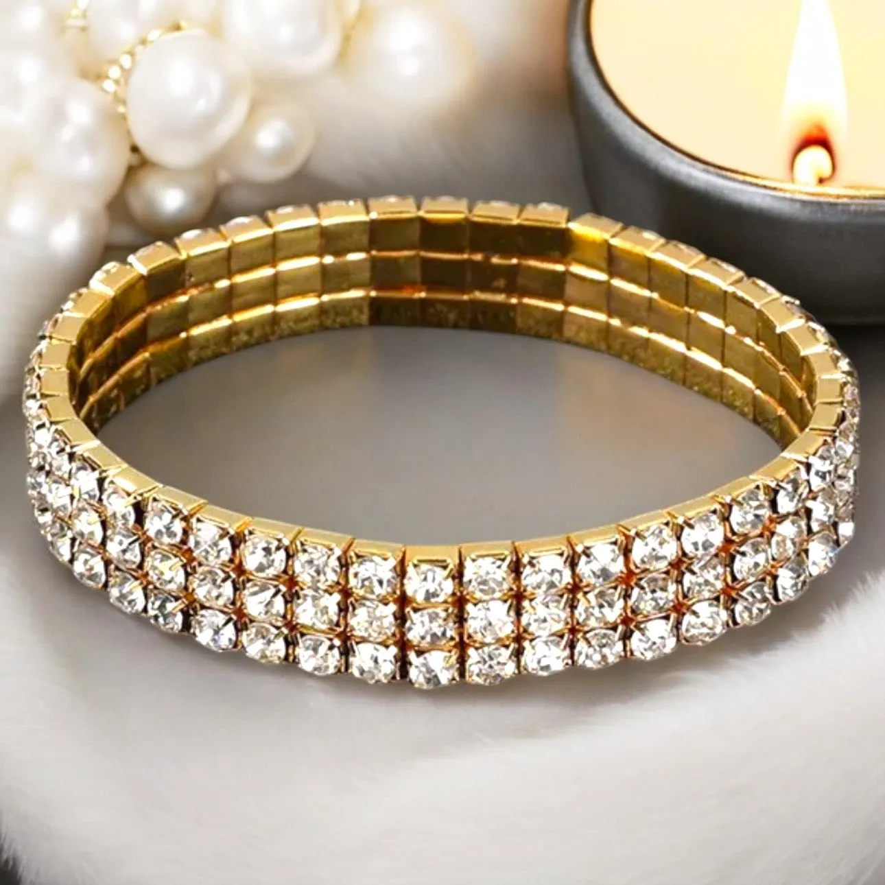 MADISON - gold 3 row stretch bracelet