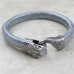 Man's Silver Leather Cord Bracelet with Snake Clasp