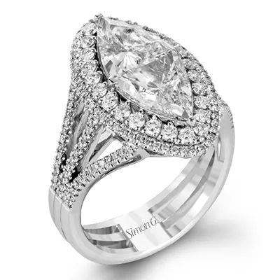 Marquise-Cut Double-Halo Engagement Ring In 18k Gold With Diamonds