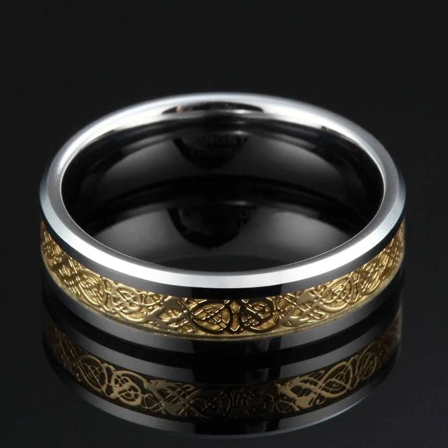 Men's Tungsten Carbide Wedding Band with Dragon Inlay