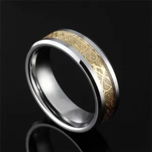 Men's Tungsten Carbide Wedding Band with Dragon Inlay