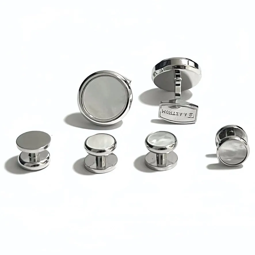 Men's Tuxedo Cufflinks and Studs - Mother of Pearl with Silver