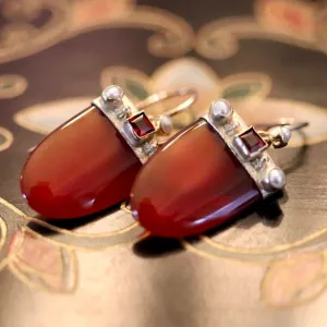 Monaco 14k Gold, Carnelian, Garnet and Pearl Earrings