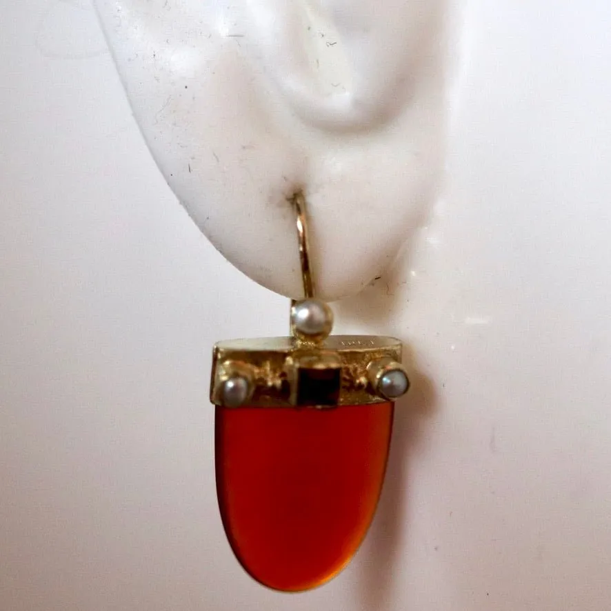 Monaco 14k Gold, Carnelian, Garnet and Pearl Earrings