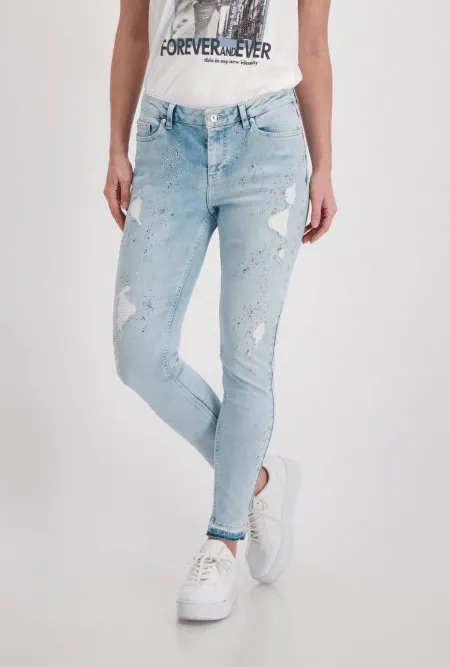 Monari  406763 Ripped Denim Jean With Studs