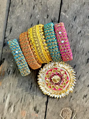 Multi Statement Gota Bangles with Hanging (Set of 5)