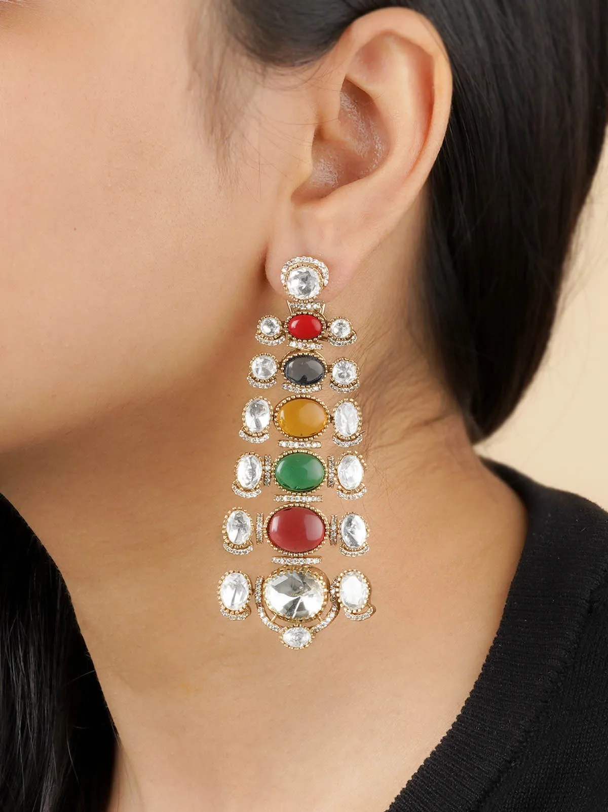 Multicolor Gold Plated Faux Polki Earrings - PK-E58M