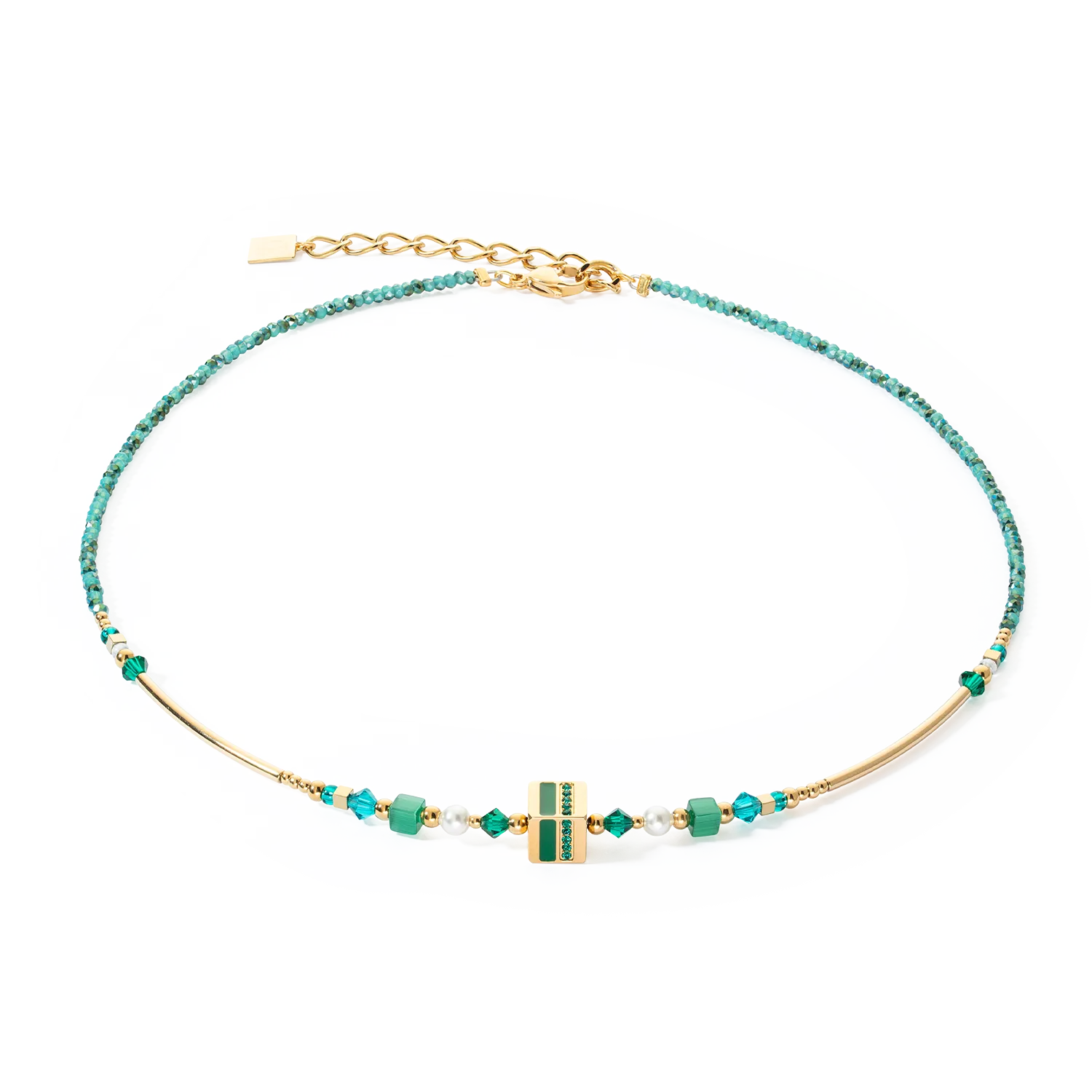 Necklace Square Stripes gold-green