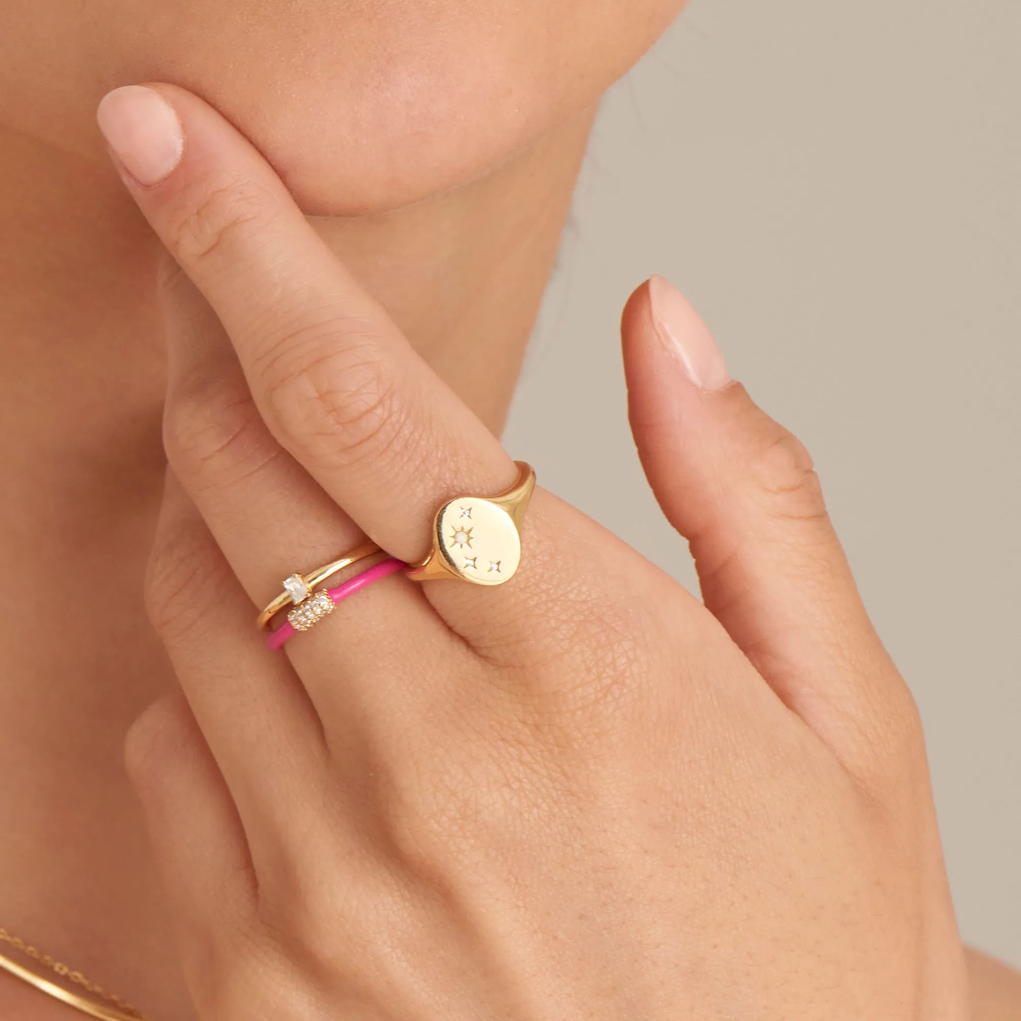 Neon Pink Enamel Carabiner Gold Adjustable Ring