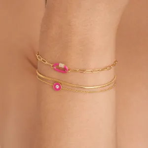 Neon Pink Enamel Disc Gold Bracelet