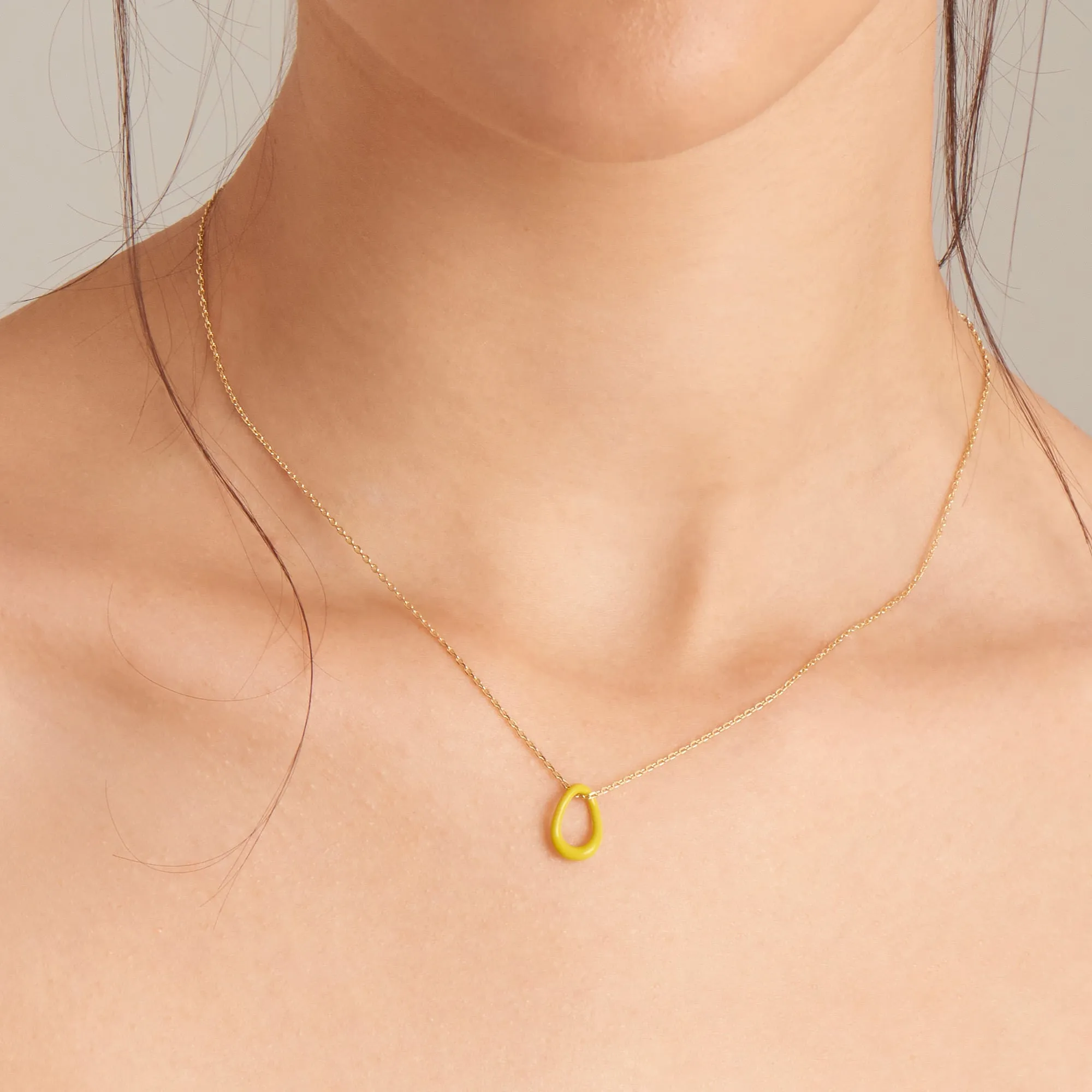 Neon Yellow Enamel Gold Twisted Pendant Necklace