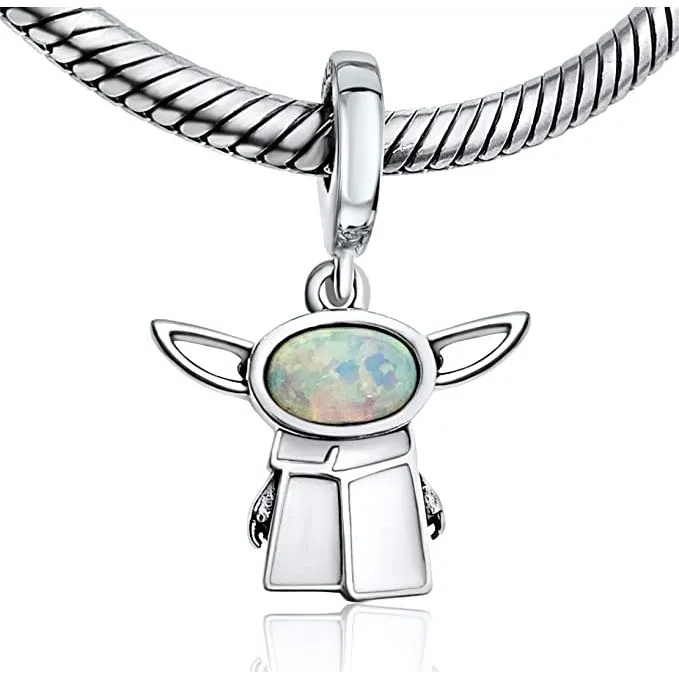 Opal Baby Yoda Dangle Pendant Bead Charm